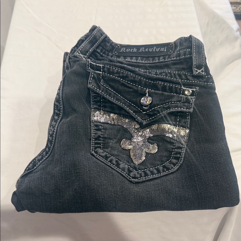 Rock Revival Women's Dark Gray Jeans with Silver Details